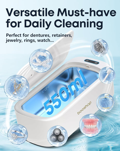 48kHz 19oz 304 30W BEESHOP Ultrasonic Jewelry Cleaner, Dual Modes with Degas Function, for Jewelry, Glasses, Rings
