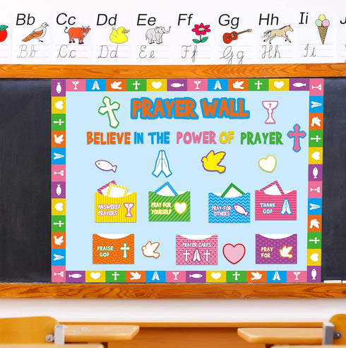 Geelin 184 Pcs Prayer Wall Bulletin Board Set, Cork Board Religious Decor Rainbow Christian Decorations for Classroom
