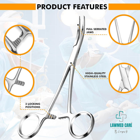 Kelly Hemostat Forceps - Precision Surgical Tool for Medical and Crafting Applications (5.5" Curved)