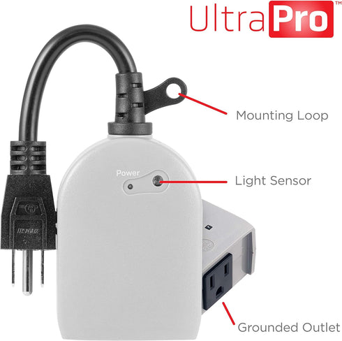 1 Pack, 53634 UltraPro Outdoor Outlet Timer, Dusk-to-Dawn Sensor, Single Outlet Light , Simple Automation