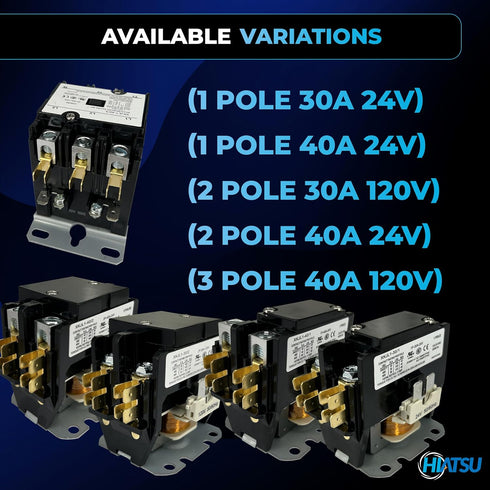 HVAC Motor Contactor 1 Pole FLA 30 Amp Coil 24VAC for Air Conditioner Replacement Relays