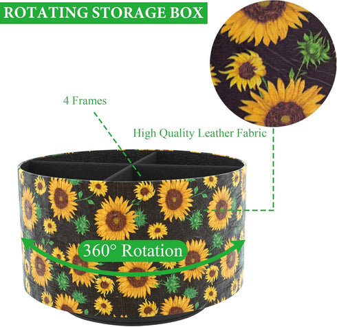Hennaja Round Leather Art Supply Organizer, 360 Degree Rotating Remote Control Holder, Multi-Functional Pencil Holder