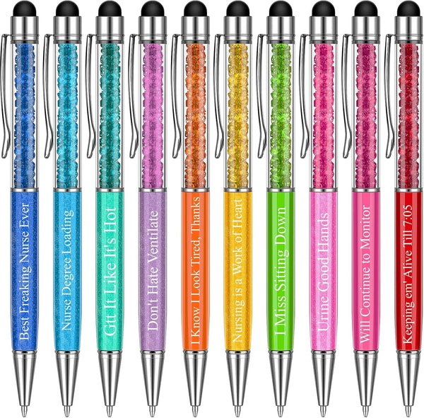 Funny Nurse Pens for Work, Black Ink Nursing Pens, Appreciation Gifts for Nurses, Doctors, Teachers, Students (10