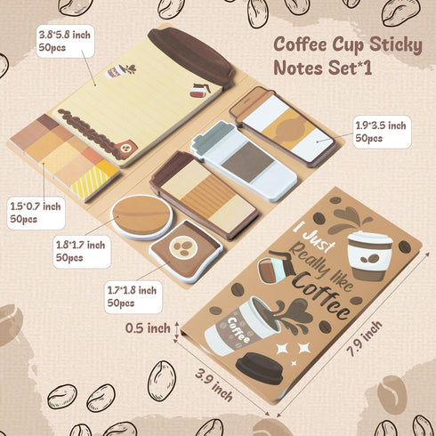 Coffee Lover Sticky Notes Set - 550 Sheets I Really Like Coffee Self-Stick Notes Pad, Self-Adhesive Coffee Cup Writing Memo Pages Sticky to Do Notepad Separation for Kids Employee School Office