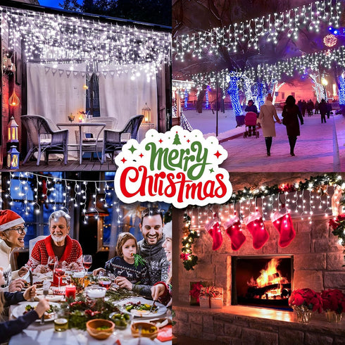 400 33ft 8 75 KNONEW Christmas Lights Outdoor Decorations LED Modes Curtain Fairy String Light with Drops, Clear Wire