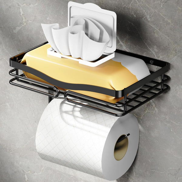 YIGII Toilet Paper Holder with Shelf, Adhesive or Drilling Tissue Roll Holder