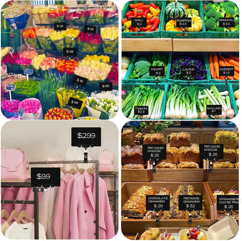 ZHENGMAI 30 Pack Mini Plastic Chalkboard Sign with Clip, Double Sided Rotating Reuse Price Signs for Business Retail