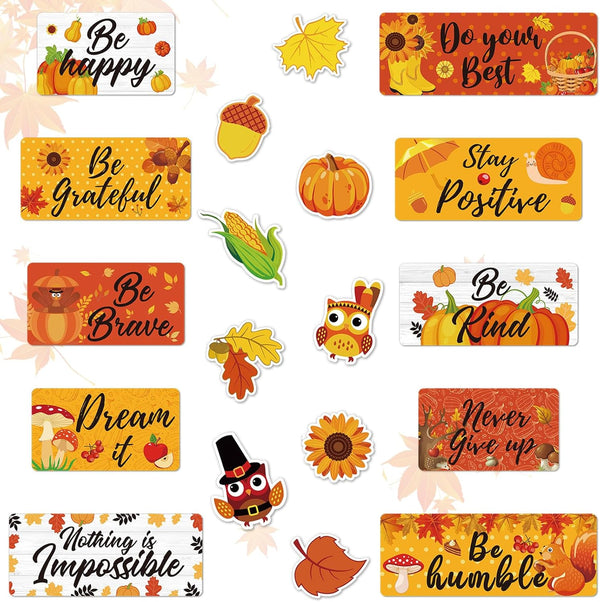Whaline 37Pcs Fall Thanksgiving Motivational Bulletin Board Decor Autumn Inspirational Rules Poster Set