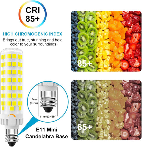 E11 Bulb Dimmable, JDE11 120V 100W T3/T4 6000K 10W 1000 E11 Bulbs 2 Pack LED Halogen Equivalent, Mini Candelabra Base