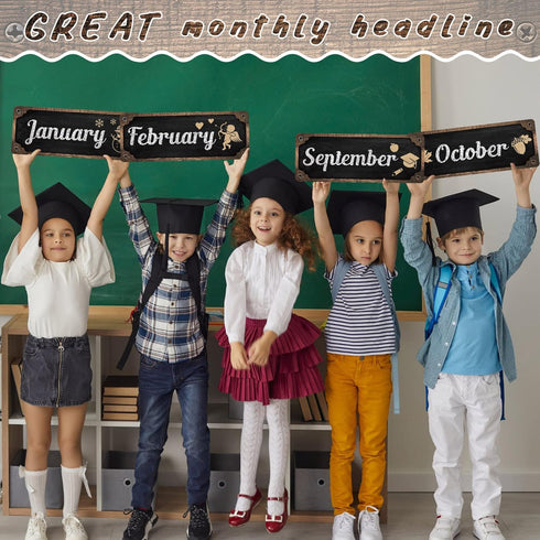 Gueevin 60 Pcs Industrial Chic Months of the Year Bulletin Board Set, Holiday Monthly Headliners