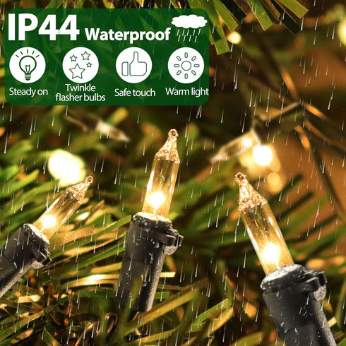 25FT 100 Bulbs Clear Christmas Lights Incandescent Warm White Mini Lights with Black Wire for Christmas Tree, Garland