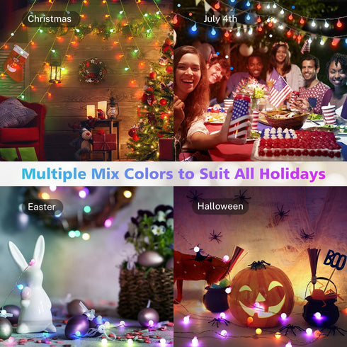 33FT 24 60 128 OMIKA Connectable Globe String Lights Indoor, Color Changing Fairy Lights Plug in with Remote, LEDs