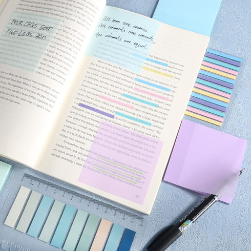 Sticky Tabs 1050PCS Morandi Book Tabs with Marker, Transparent Sticky Notes for Book Annotation Aesthetic Supplies