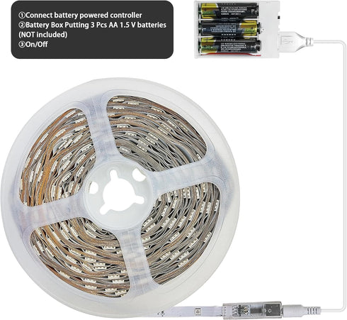 25ft, RUISHINE Battery Powered LED Strip Lights Battery Operated LED Light Strip Color Changing Music Sync App Remote