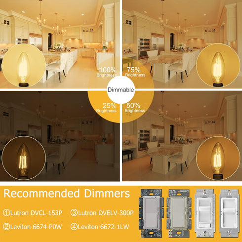 Dimmable Bulb 2700K White,E12 Bulb 60W Bulb Shape,C35 Bulb Glass,600LM,6 Pack Cotanic Candelabra LED Warm Base Ceiling