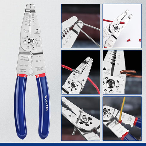 WORKPRO Wire Strippers Cutter, 8-inch Long Nose Wire Stripping Tool, Stainless Steel Wire Crimping Tools & Pliers,