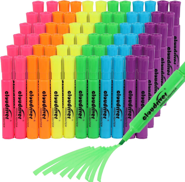 cloudriver Highlighters Bulk Pack of 72, Assorted Color, Chisel Point, Quick Drying Ink for Classroom, Office, Shop