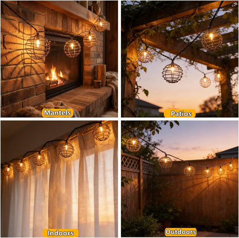 TWINKVILLA 10 Bulbs, Decorative String Lights Indoor Outdoor, Patio Lantern Style String Lights with Warm White Mini UL