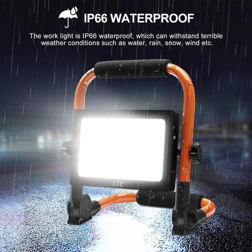 50W 4300LM 500W IP66 16.4FT 5000K LTE LED Work Light, Equivalent Portable Light Waterproof Outdoor Flood Lights Cable
