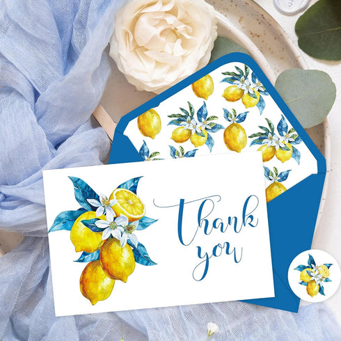 50 Pack Summer JarThenaAMCS Mediterranean Lemon Thank You Cards Watercolor Lemon Greeting Cards With Envelopes Stickers