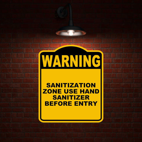 8.5 10 inches SANITIZATION ZONE USE HAND SANITIZER BEFORE ENTRY Warning Yellow Black Aluminum Composite Sign x