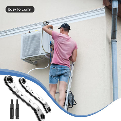 Zhehao Hvac Service Wrench Set, Refrigeration Service Wrench, Ratchet Tool Set with Hexagon Bit Adapter Kit