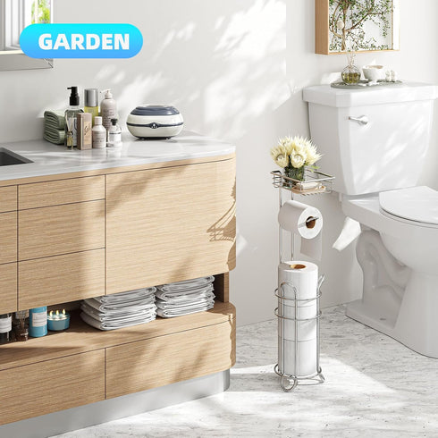 4 Simple Trending Toilet Paper Holder Free Standing,Toilet Paper Stand with Shelf for Rolls, for Phones,Tissues,Wipes