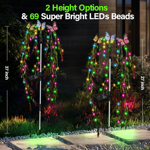 69LED Solar Garden Lights Outdoor Decorative Waterproof, Swaying Tree Solar Lights for Outside, Butterfly Flower Lights