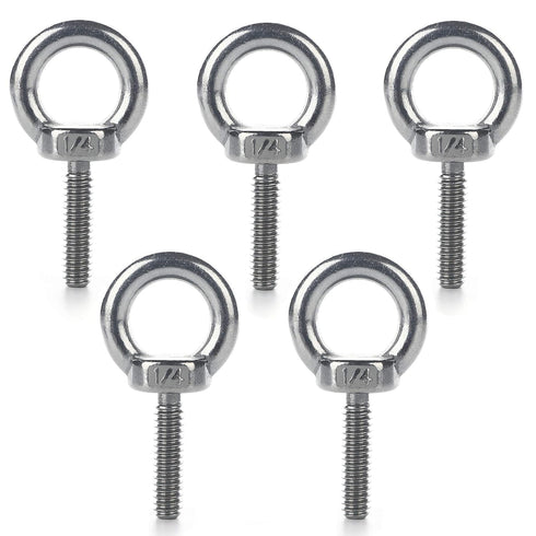 Eowpower 5 Pieces Stainless Steel 304 1/4 inch - 20 x 1 inch Lifting Ring Eye Bolts