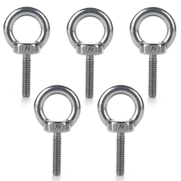 Eowpower 5 Pieces Stainless Steel 304 1/4 inch - 20 x 1 inch Lifting Ring Eye Bolts