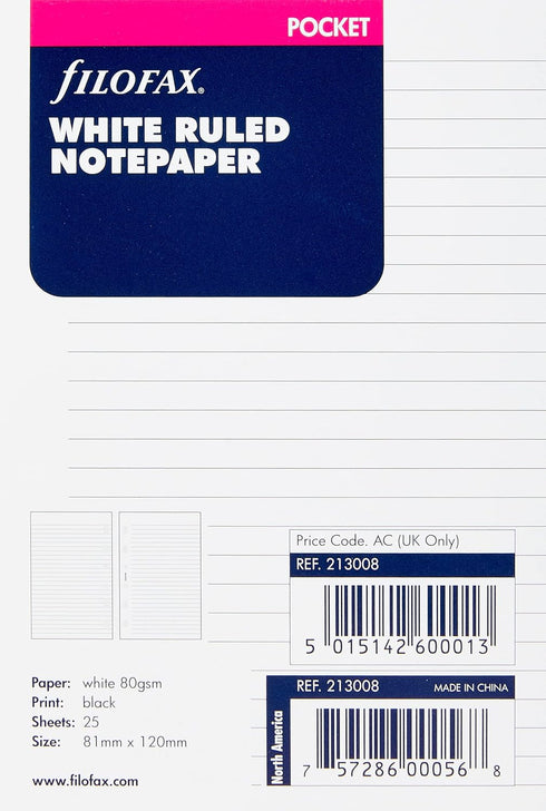 Filofax Pocket Ruled White, B213008