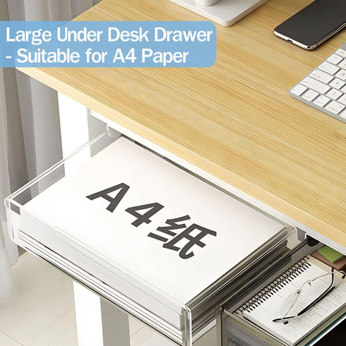 Large Under Desk Table Drawer Storage Organizer A4, Hidden Self-Adhesive Pencil Tray Drawer for Office - Clear White