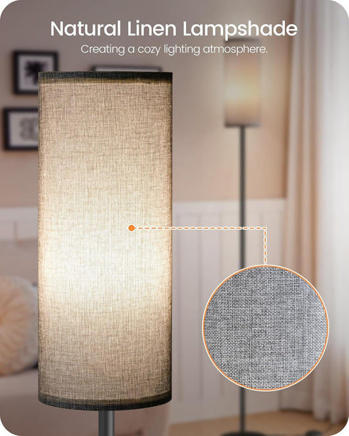 Dimmable 10W 900LM Bulb 3000K-6500K, H06LD05W1 Gray Floor Lamp for Living Room with Remote and Foot Switch, Corner