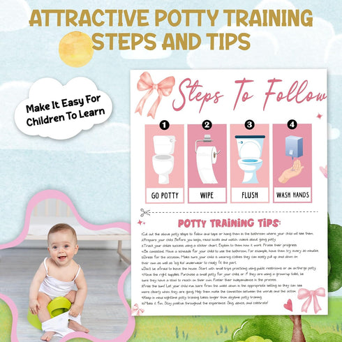 APIILVPQ 10 810" A02 Potty Training Chart with Reward Stickers, Potty Chart for Toddlers Girls, Pink Bow Reward