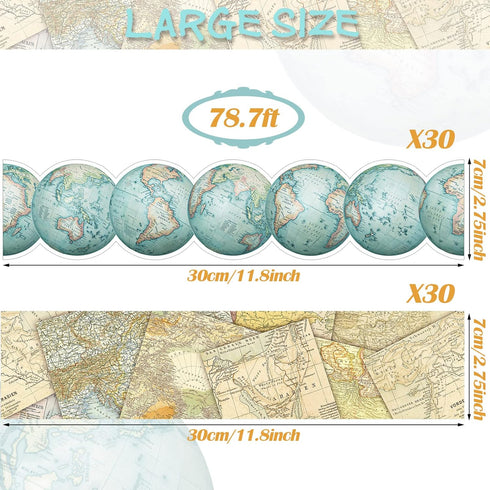 Travel The Map Globes Bulletin Board Straight Border Map Bulletin Board Border for Classroom Bulletin Adventure Awaits Sign Travel Border Decor Wall Decals Border Wall Restroom Decoration(78.8 ft) by Outus