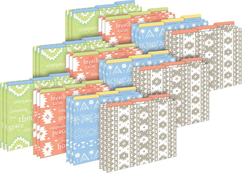 Barker Creek Designer File Folders Set of 36, 1/3 Cut Tabs, 4 Beautiful Designs in Calming Colors, Letter-Size