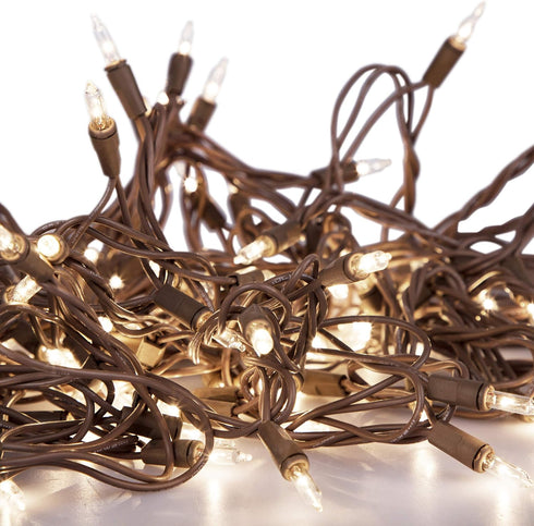 612 100 18 20 (Pack 2) Vermont Clear Mini Christmas String Lights on Brown Wire Cord, UL Approved for Indoor/Outdoor