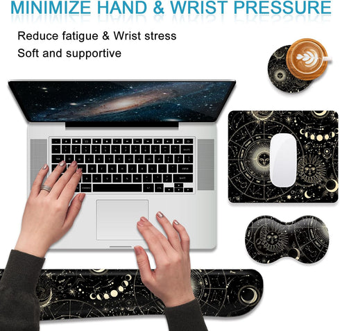 Keyboard Wrist Rest Support + Mouse Pad + Mouse Wrist Rest + Coaster, 4 PCS Ergonomic Memory Foam Set for Office & Home