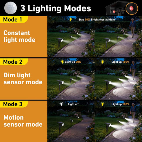 2 Pack/3 2-in-1 btfarm Solar Spot Lights Outdoor Waterproof, Modes Motion Sensor Lights, Solar Powered Spotlights Auto