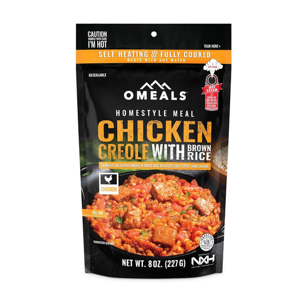 OMEALS Chicken Creole with Brown Rice-MRE-Extended Shelf Life-Fully Cooked w/Heater-Outdoor Enthusiast, Travelers,