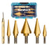 DURATECH 6-Piece Step Drill Bit Set with Automatic Center Punch, 50 Sizes in High Speed Steel, Titanium Coated, Storage