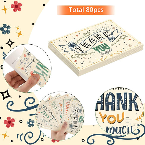 80 Pack 4 6 Inch Junkin Thank You Postcards x Thanks Blank Note Postcards Retro Appreciation Greeting Cards Assorted