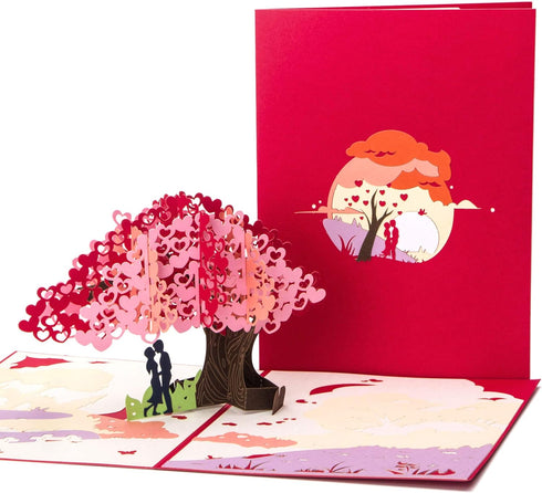 Ribbli Heart Tree Handmade Pop Up Card for Anniversary, Valentines Day, Wedding Gift, Birthday Cards with Envelope
