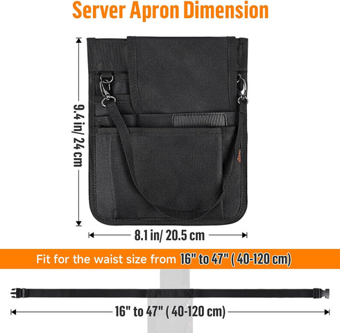 7 Desing Wish Flip Cover Server Apron with Pockets & Hanging Strap, Waitress Apron with Adjustable Belt Work Tool Bag