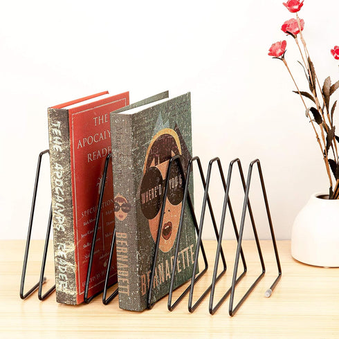 CAXXA 10 Slots Triangle Bookshelf - Black Metal Wire File Sorter Magazine Holder Document Holder