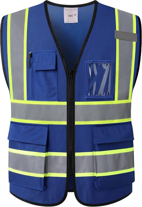 Reflective Safety Vest for Men Women, High Visibility Mesh Vest with 5 Pockets and Zipper Front, Meets ANSI/ISEA