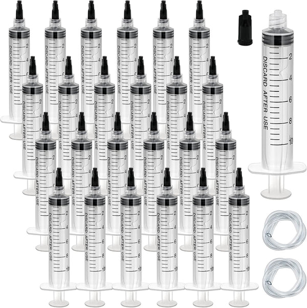 30 Pack 10mL Plastic Syringe Sterile Individual Wrap, Luer Lock Syringes with Cap Adapter for Scientific Labs