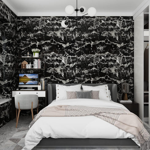 16x118 inch Black Marble Contact Paper - Peel and Stick Waterproof Vinyl for Kitchen Cabinet Decoration