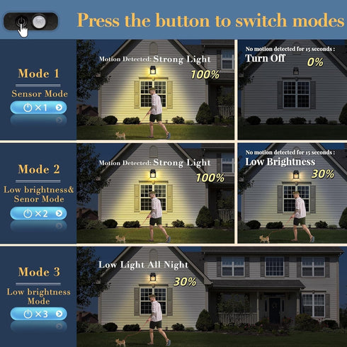 2-Pack 8.2" 3 H Outdoor Solar Powered Wall Sconce Lights Dawn to Dusk Motion Sensor Lighting Modes for Porch Garage