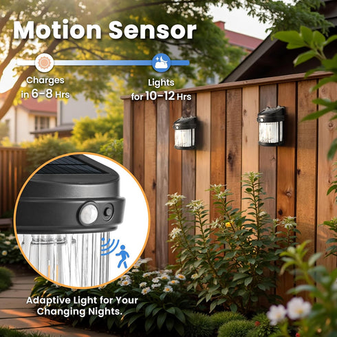 PEVOROS 4 Pack 3 (6x3.6x2.2 inch) Solar Fence Lights, Solar Motion Fence Deck Lights Outdoor, Modes for Step Wall Step